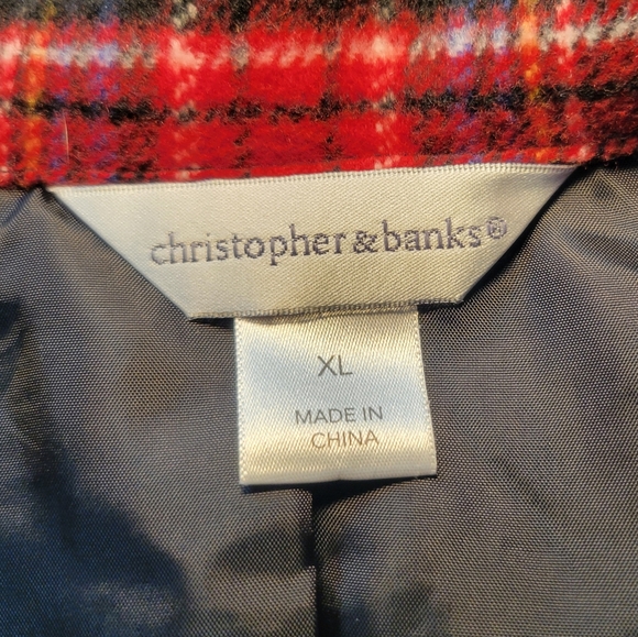 Christopher & Banks Womens Wool Blend Red & Black Plaid Lined Jacket Size XL - Picture 7 of 13